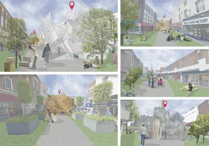 Our collective vision for Dudley is to support a creative community that is connected through our internet of things; creating spaces that allow for the collection and redistribution of materials that locals can use to construct products with. Community engagement is central to this design network with local businesses encouraged to get involved in manufacturing. 

We decided to bring alive this vision through a series of pavilions positioned through the High Street, following a process through recycling, storing constructing and manufacturing. To take this idea further, we allocated several empty units along the High Street to become spaces involved in the open factory, from workshops, educational centres and co-working hubs. Since we wanted to show the journey people would be able to take, we decided to create a storyboard for our final visual.

These visuals show how the pavilions could sit in the High Street, starting at the market place, past CoLab Dudley’s base, and ending up at Top Church. We wanted to show how people would be able to interact with these different spaces and navigate between them.